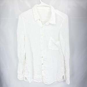 CP Shades Women S Linen Button Down Shirt Lagenlook White 3/4 Roll Tab Sleeve